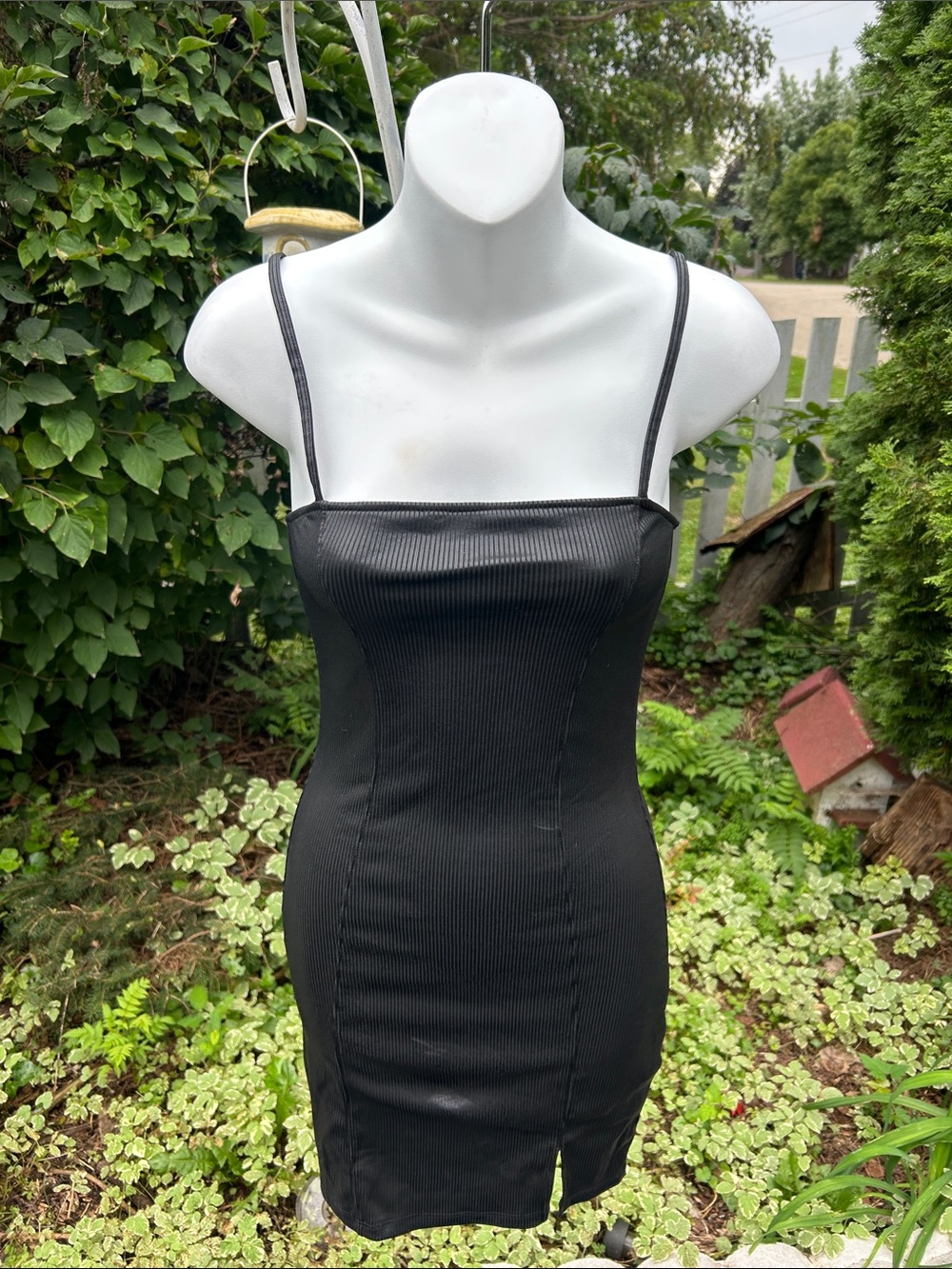 H&M Black Ribbed Mini Bodycon Dress with Spaghetti Straps